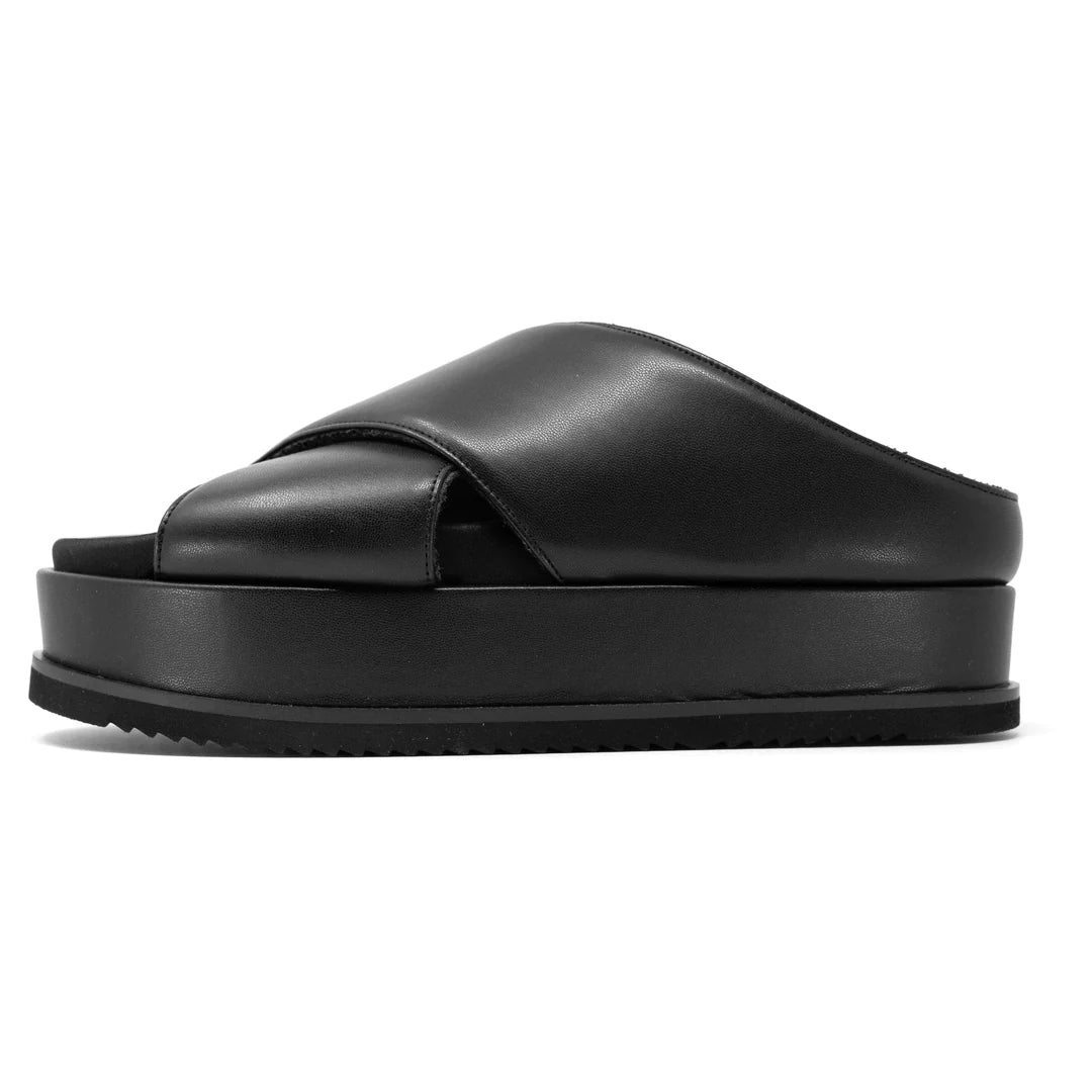 CROSS-STACK PLATFORM SANDALS WITH VEGAN LEATHER - BLACK