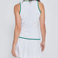 Dress with Front Buttons in White with Green Trim