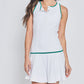 Dress with Front Buttons in White with Green Trim