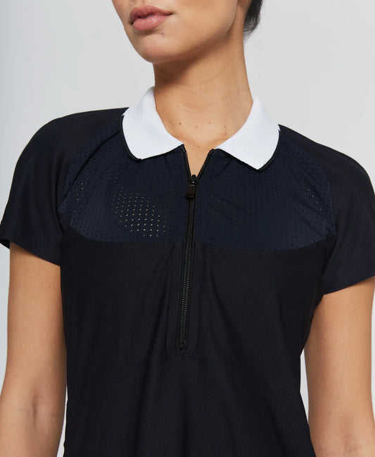 Mesh Zip Performance Dress in Navy with White Trim