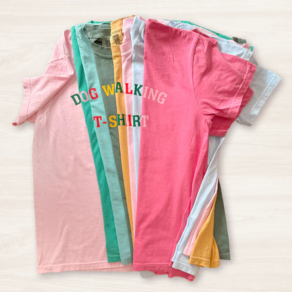 Dog Walking T-Shirts - Chalky Mint/Red