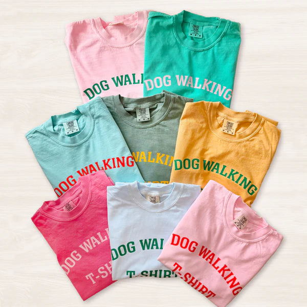Dog Walking T-Shirts - Chalky Mint/Red