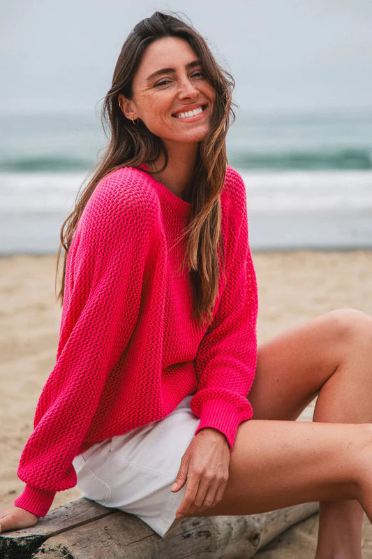 Chloe Cotton Sweater - Hot Pink