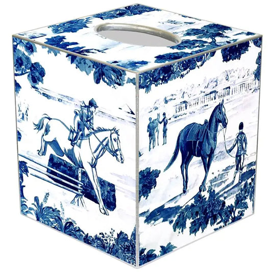 Equestrian Tissue Box Cover - Toile Blue