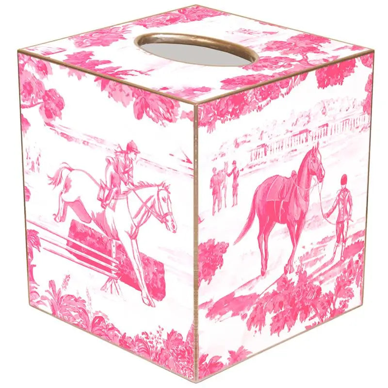Equestrian Tissue Box Cover - Toile Pink