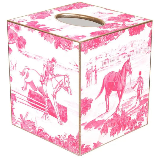 Equestrian Tissue Box Cover - Toile Pink