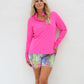 Ladder Design / Sheer Long Sleeve Golf Shirt - Hot Pink