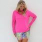 Ladder Design / Sheer Long Sleeve Golf Shirt - Hot Pink