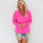Ladder Design / Sheer Long Sleeve Golf Shirt - Hot Pink