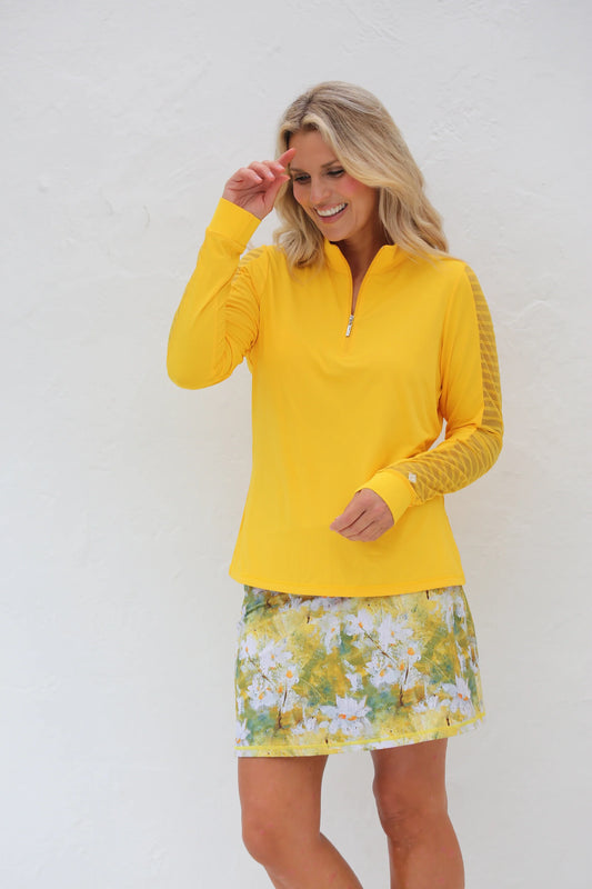 Ladder Design / Sheer Long Sleeve Golf Shirt - Marigolds