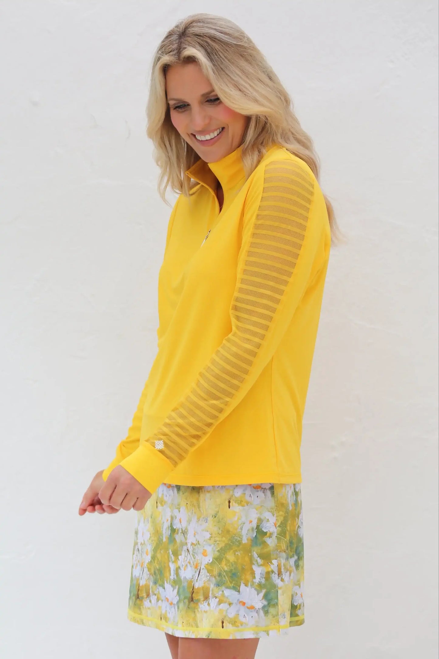 Ladder Design / Sheer Long Sleeve Golf Shirt - Marigolds