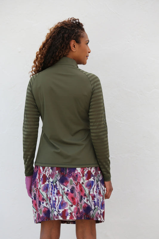 Ladder Design / Sheer Long Sleeve Golf Shirt - Moss