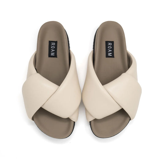 FOLDY PUFFY SANDALS WITH VEGAN LEATHER - CREAM