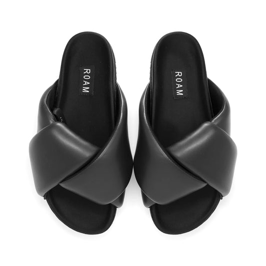 FOLDY PUFFY SANDALS WITH VEGAN LEATHER - BLACK