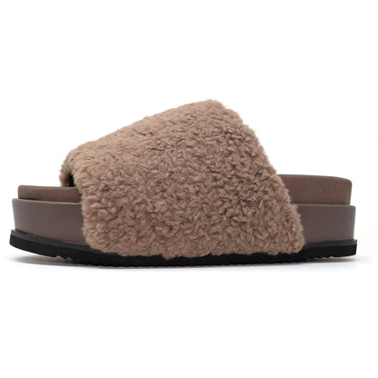 FUZZY PLATFORM WITH FAUX SHEARLING - TAUPE