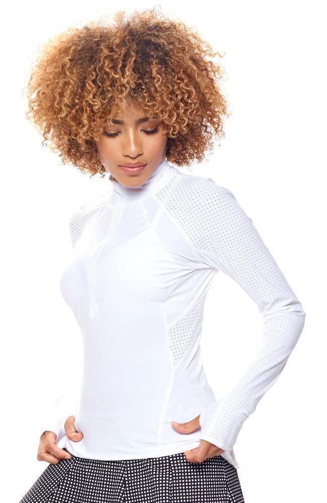 Grace 1/2 Zip Long Sleeve Top - Cloud White