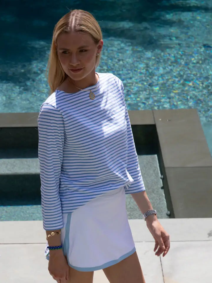 Heritage Tee Shirt - Bright White with Blue Trim