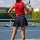 SUSANNA CROSS BACK POLO IN RED – LUXURY SLEEVELESS MOCK POLO- GOLF, TENNIS, & PICKLEBALL