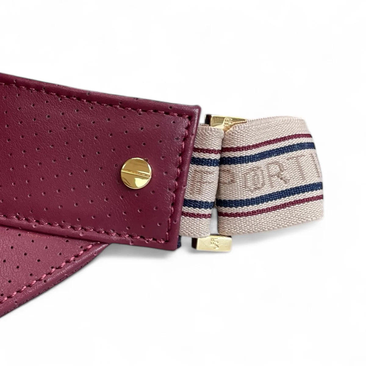 THE LEATHER VISOR - CRIMSON, VARSITY STRIPED ELASTIC & GOLD