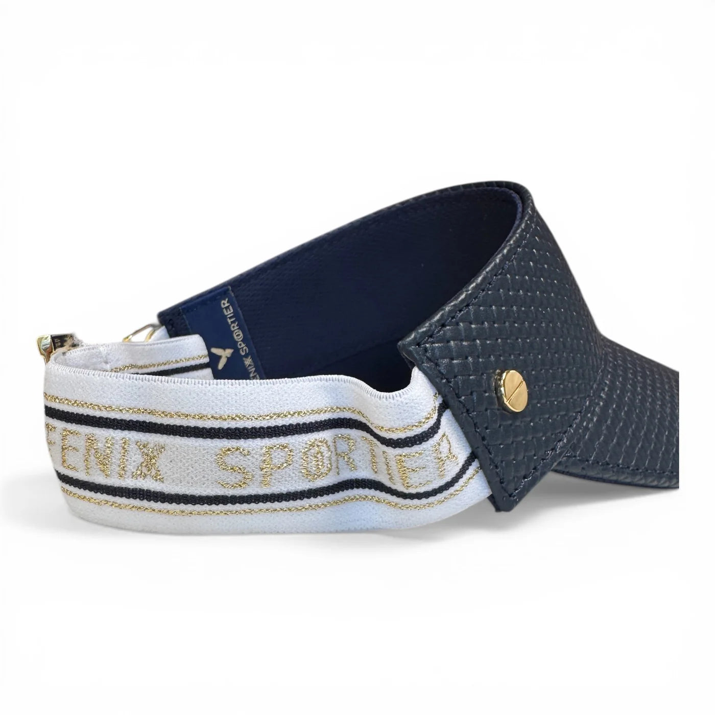THE LEATHER VISOR - NAVY BASKETWEAVE, LE CLUB ELASTIC & GOLD