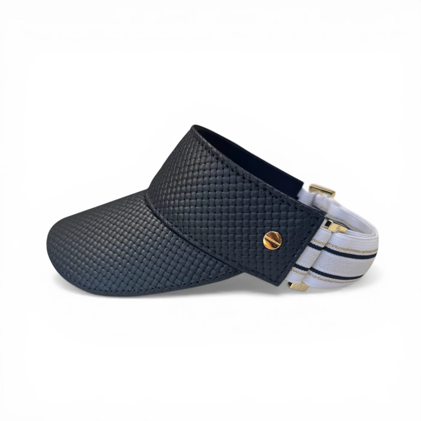 THE LEATHER VISOR - NAVY BASKETWEAVE, LE CLUB ELASTIC & GOLD
