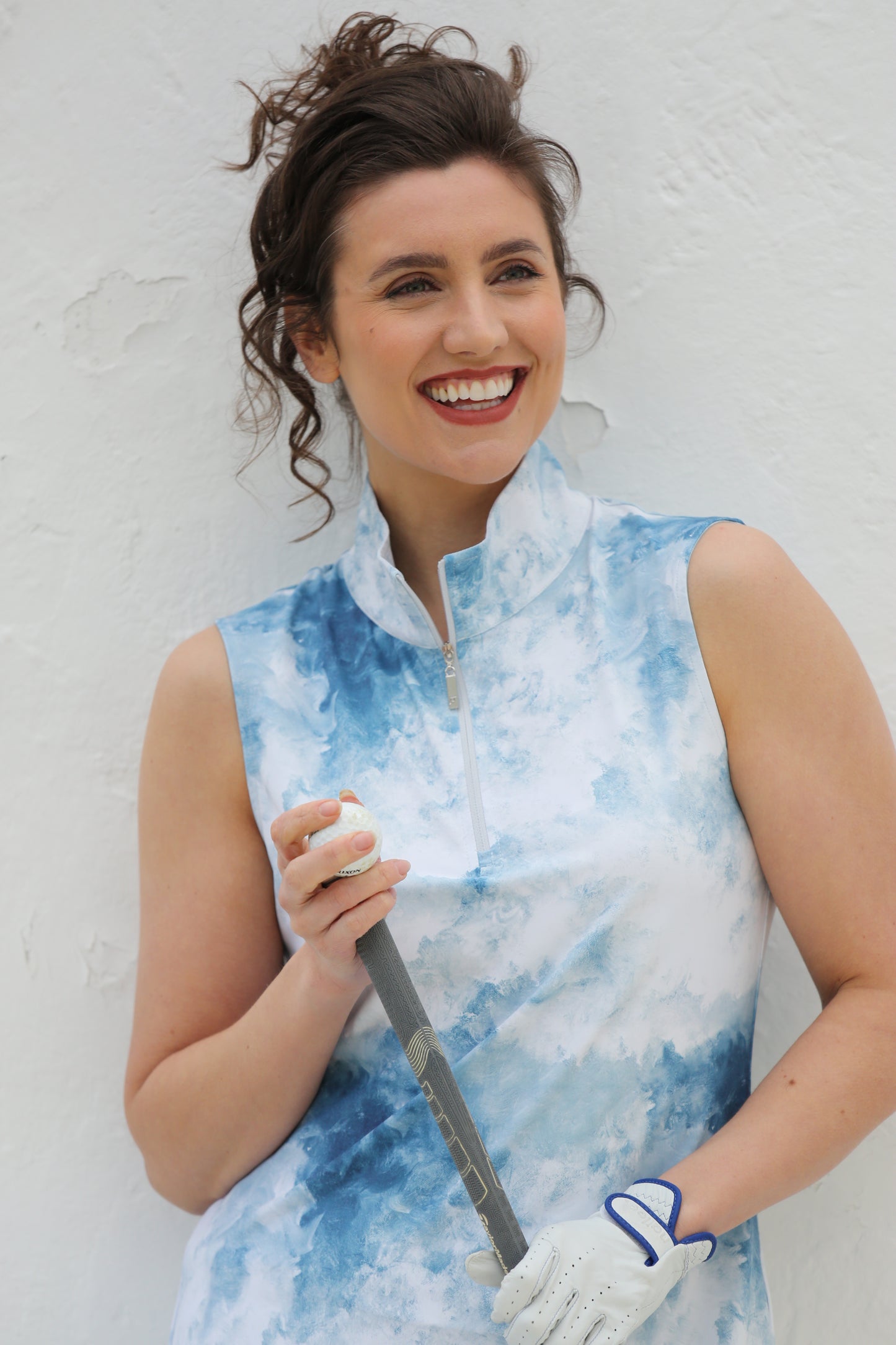 Cloud Print Sleeveless 1/4 Zip