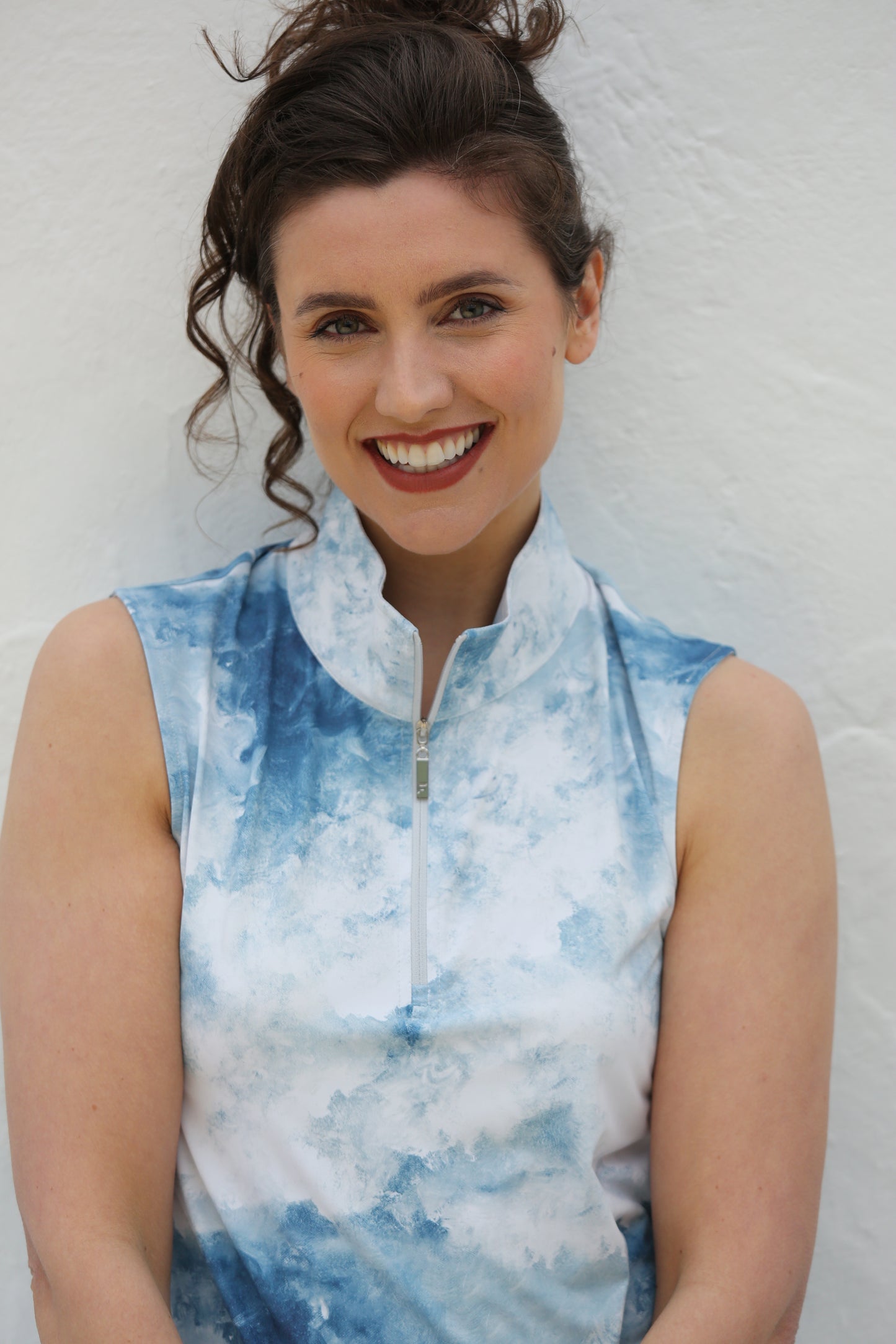 Cloud Print Sleeveless 1/4 Zip
