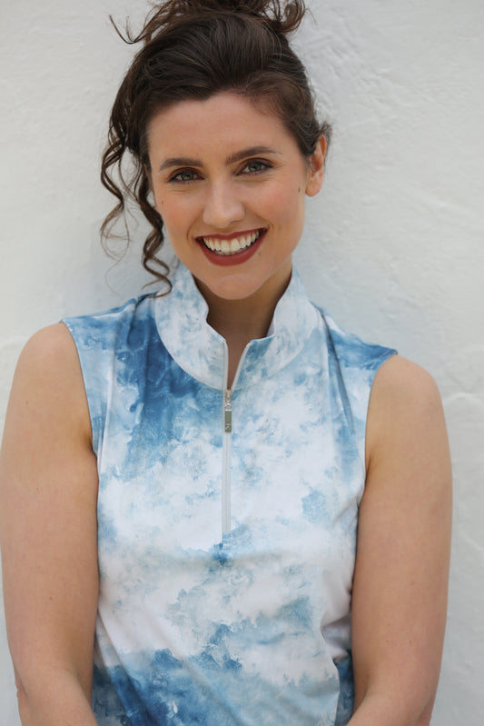 Cloud Print Sleeveless 1/4 Zip