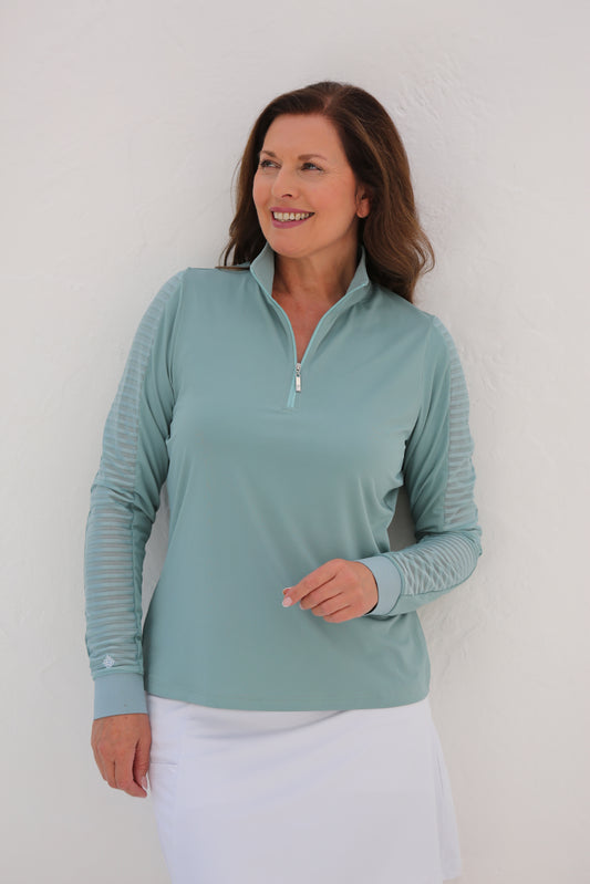 Mint - Women's Sheer Long Sleeve Golf Shirt (Ladder Design)