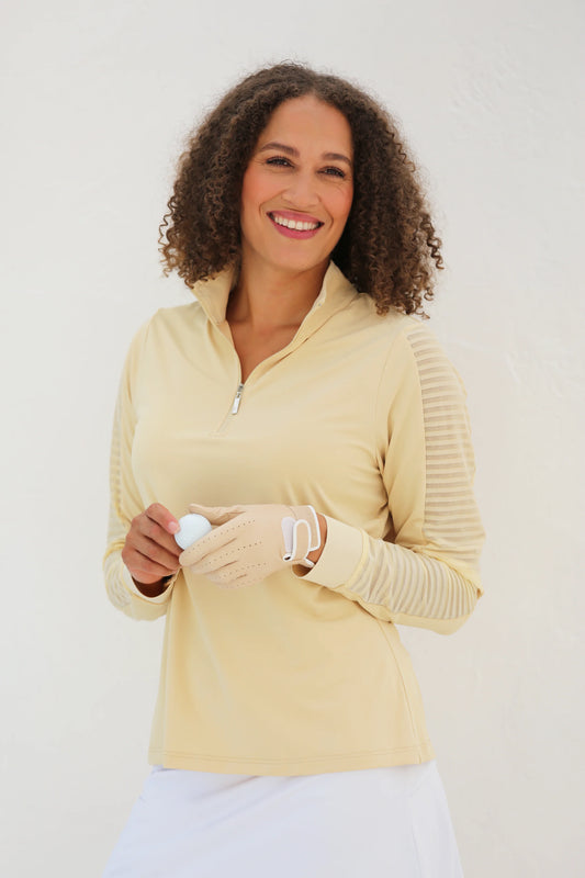 Butterscotch - Women's Sheer Long Sleeve Golf Shirt (Ladder Design)