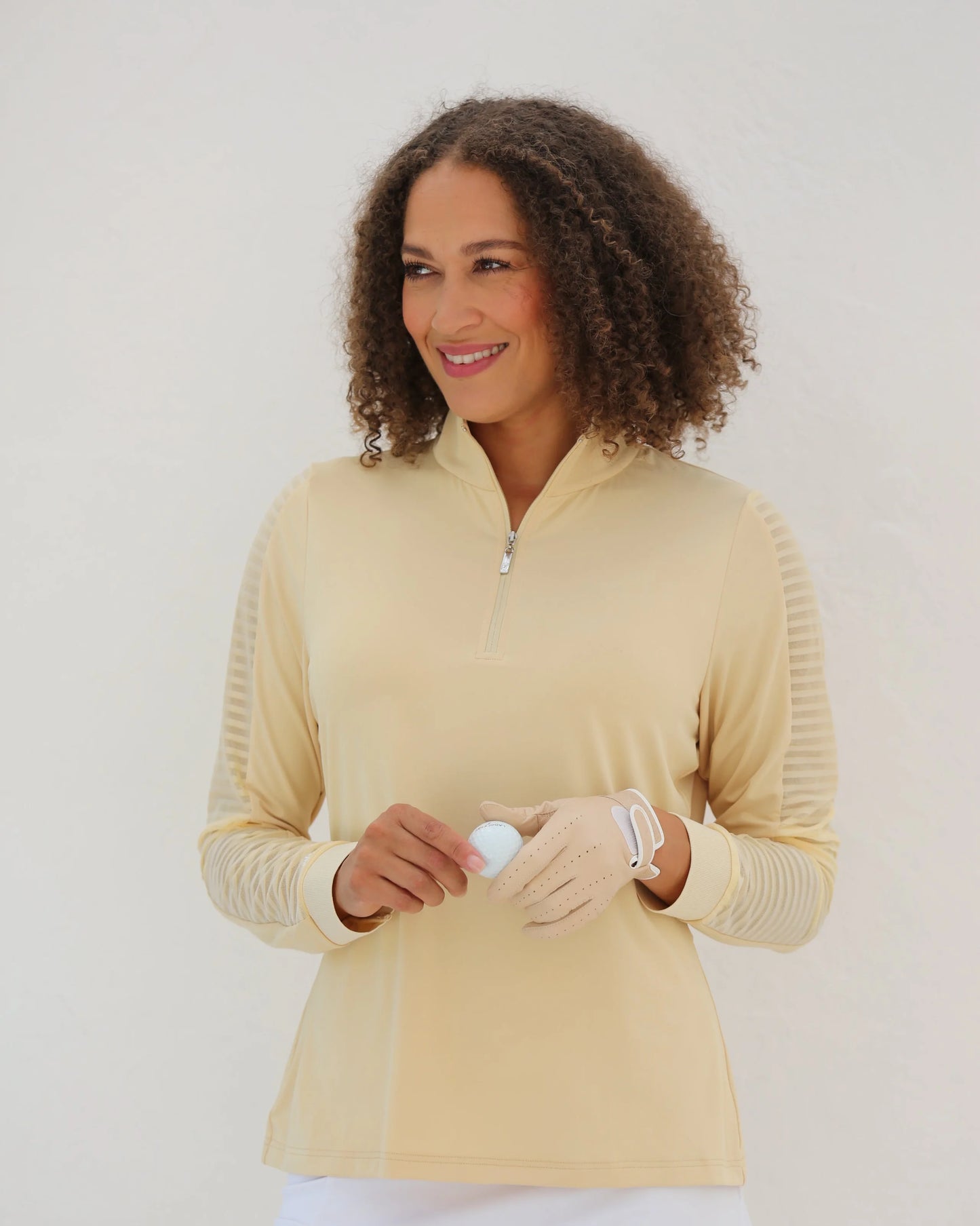 Butterscotch - Women's Sheer Long Sleeve Golf Shirt (Ladder Design)