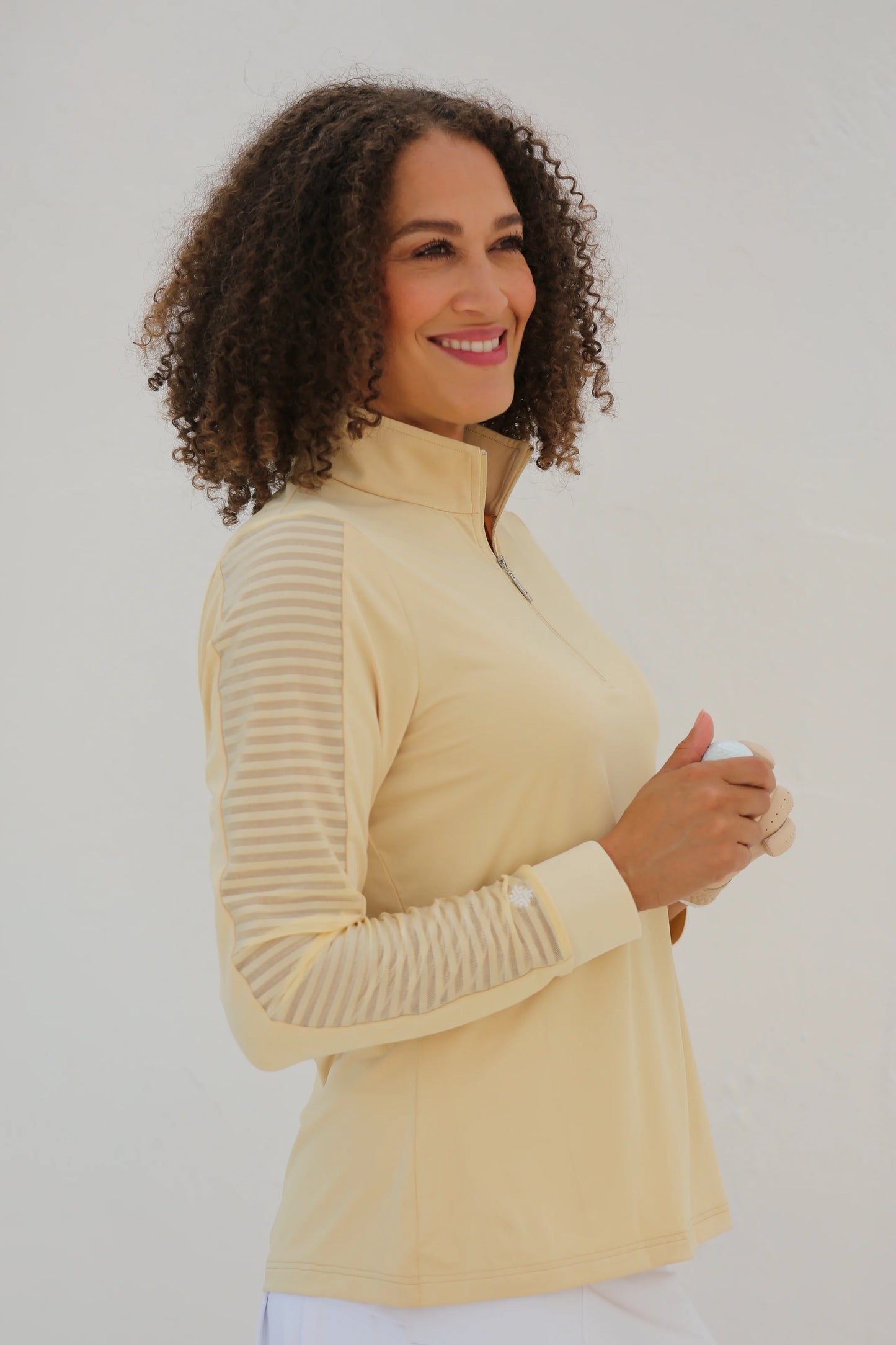 Butterscotch - Women's Sheer Long Sleeve Golf Shirt (Ladder Design)