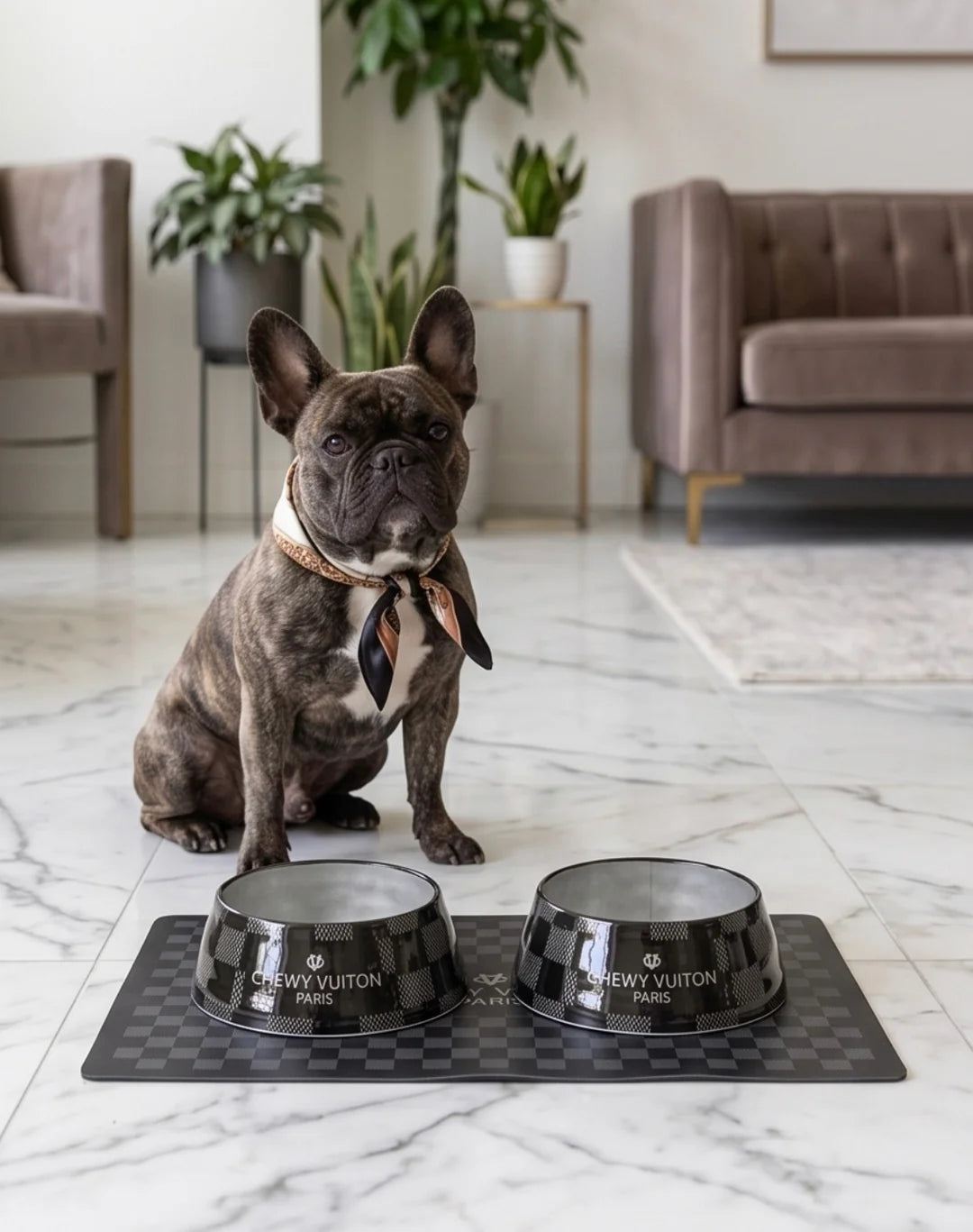 Haute Diggity Dog - Black Checker Chewy Vuiton Bowl