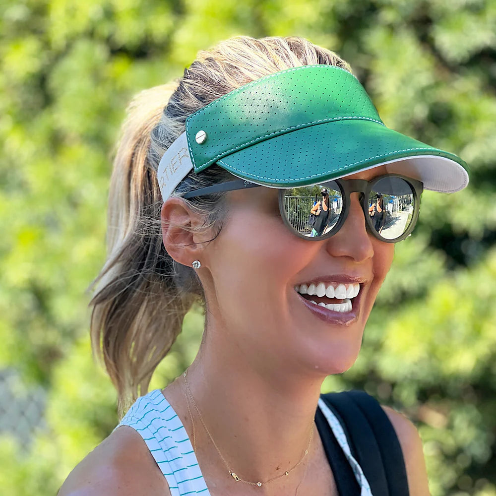 The Visor - Court Green Leather/Navy Trim & Gold