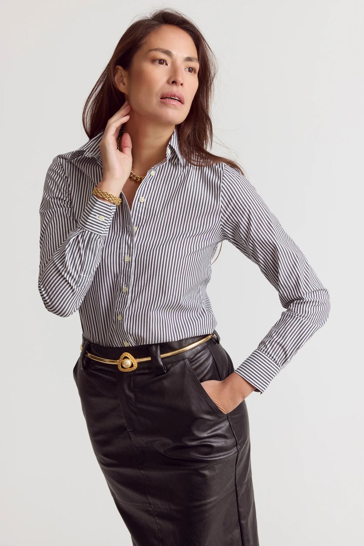 The Icon Shirt - Gunmetal/White Stripe