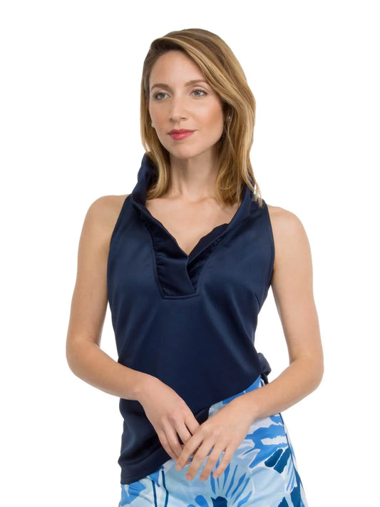 Jersey Sleeveless Ruffneck Top - Solid