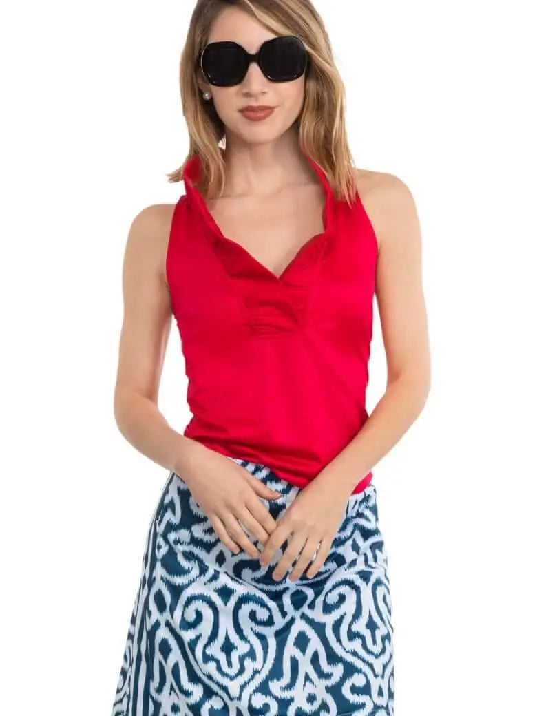 Jersey Sleeveless Ruffneck Top - Solid