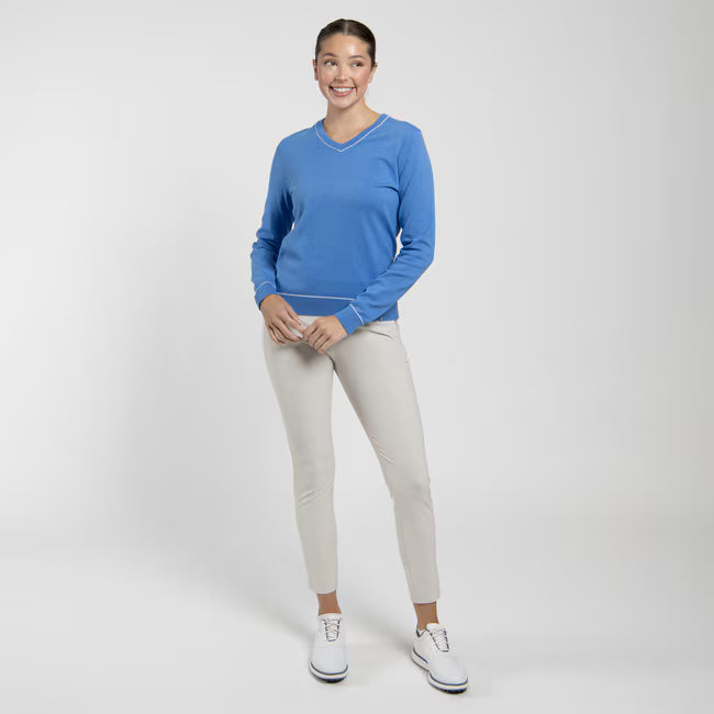 Women's Kicki V-Neck Sweater - Yonder/White