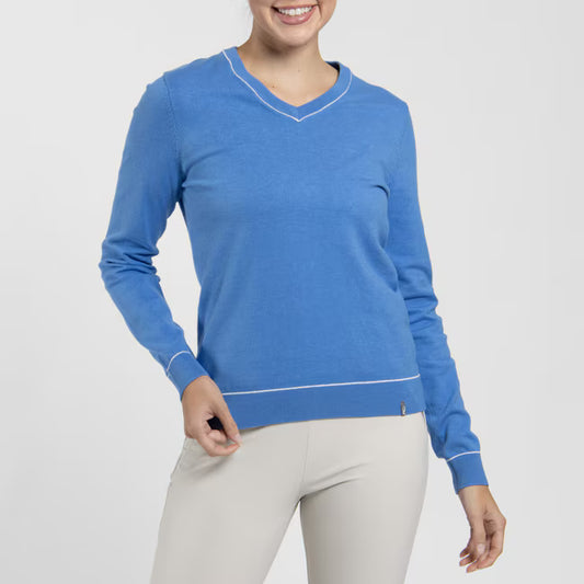 Women's Kicki V-Neck Sweater - Yonder/White