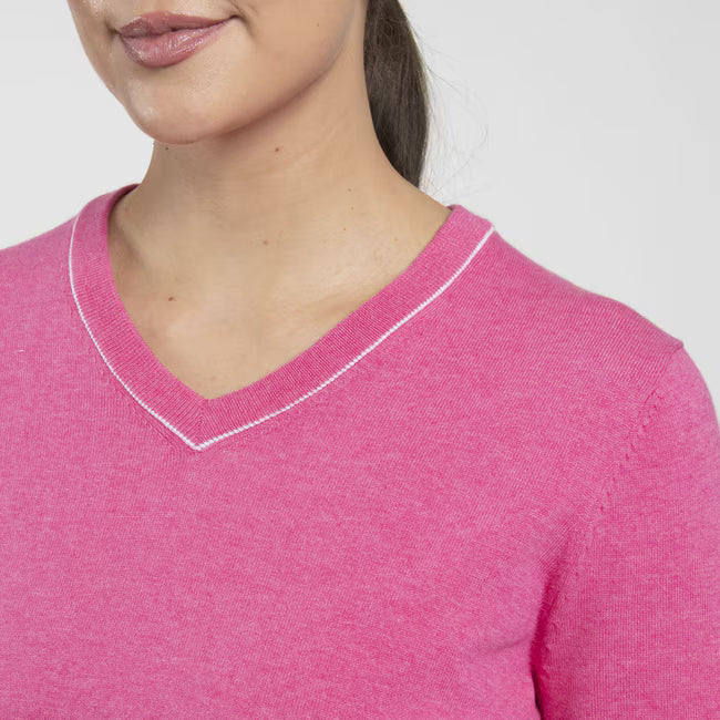 Women's Kicki V-Neck Sweater - Peony/White