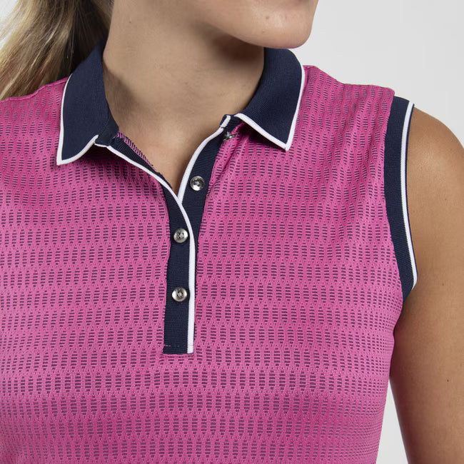 Peony/Atlanta Blue - Women Ella Structure Sleeveless Polo