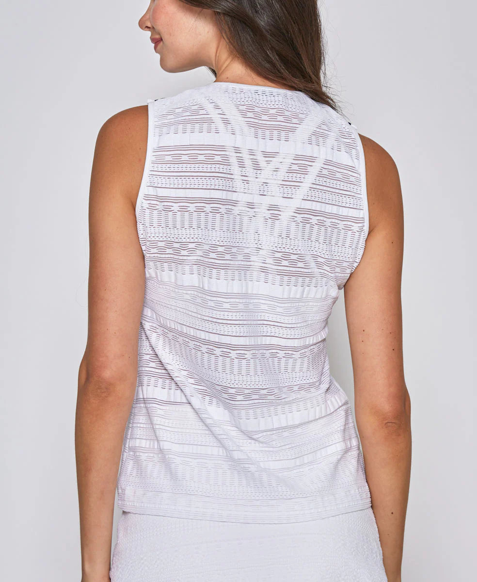 Zip Front Tank in White Lace with Navy, Red, & White Trim