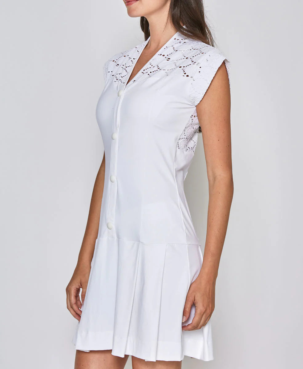Cap Sleeve Lace Dress in White Lace