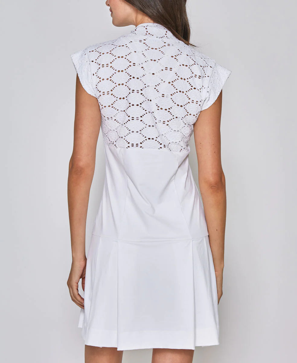Cap Sleeve Lace Dress in White Lace