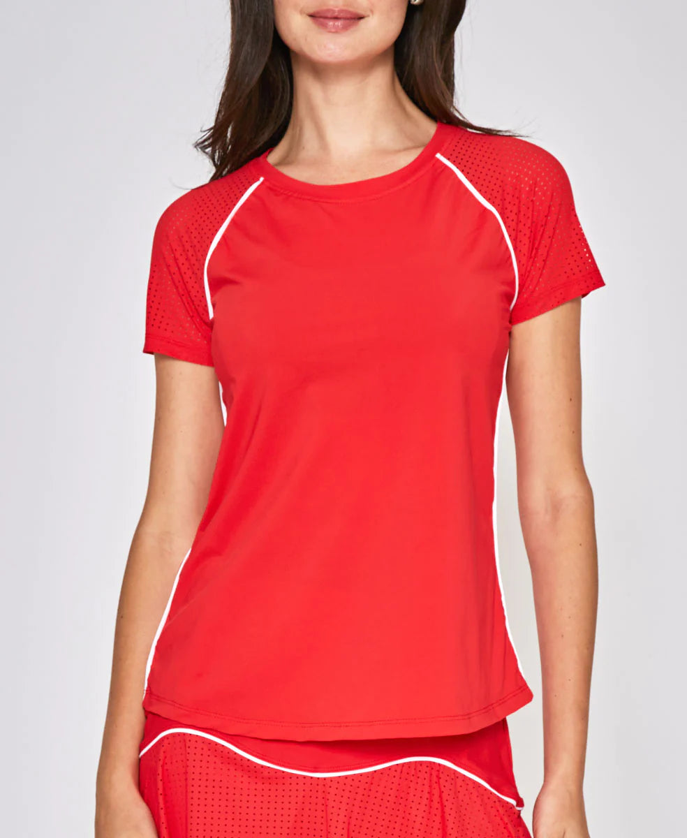 Performance Short Sleeve Tee in Red with White Trim