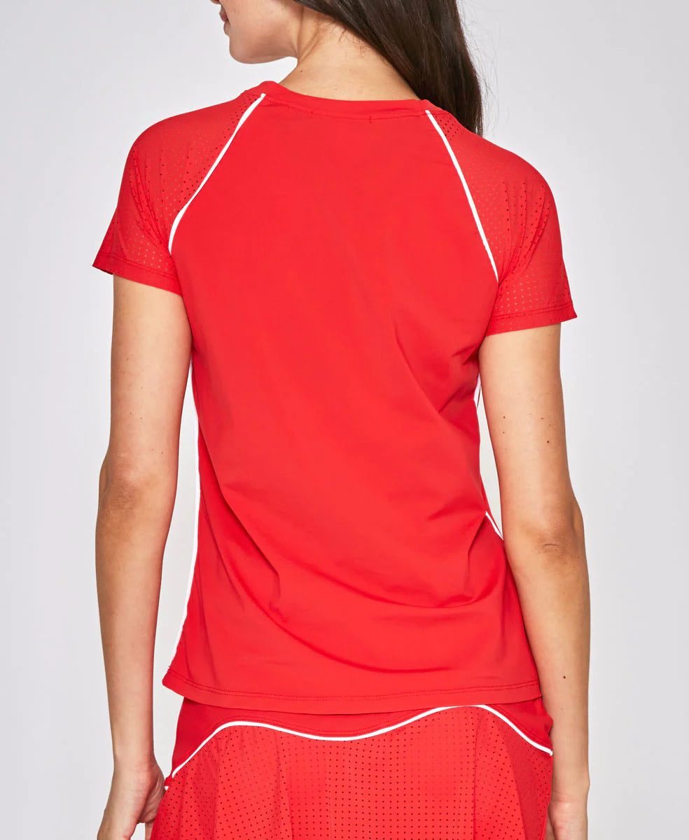 Performance Short Sleeve Tee in Red with White Trim