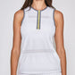 Zip Front Tank in White with Navy and Yellow Trim