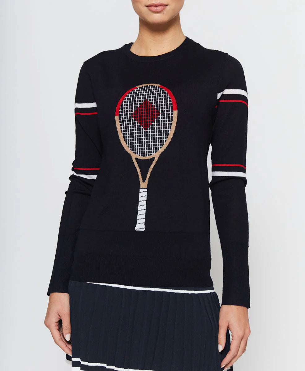 Racquet Sweater in Navy with Red & White