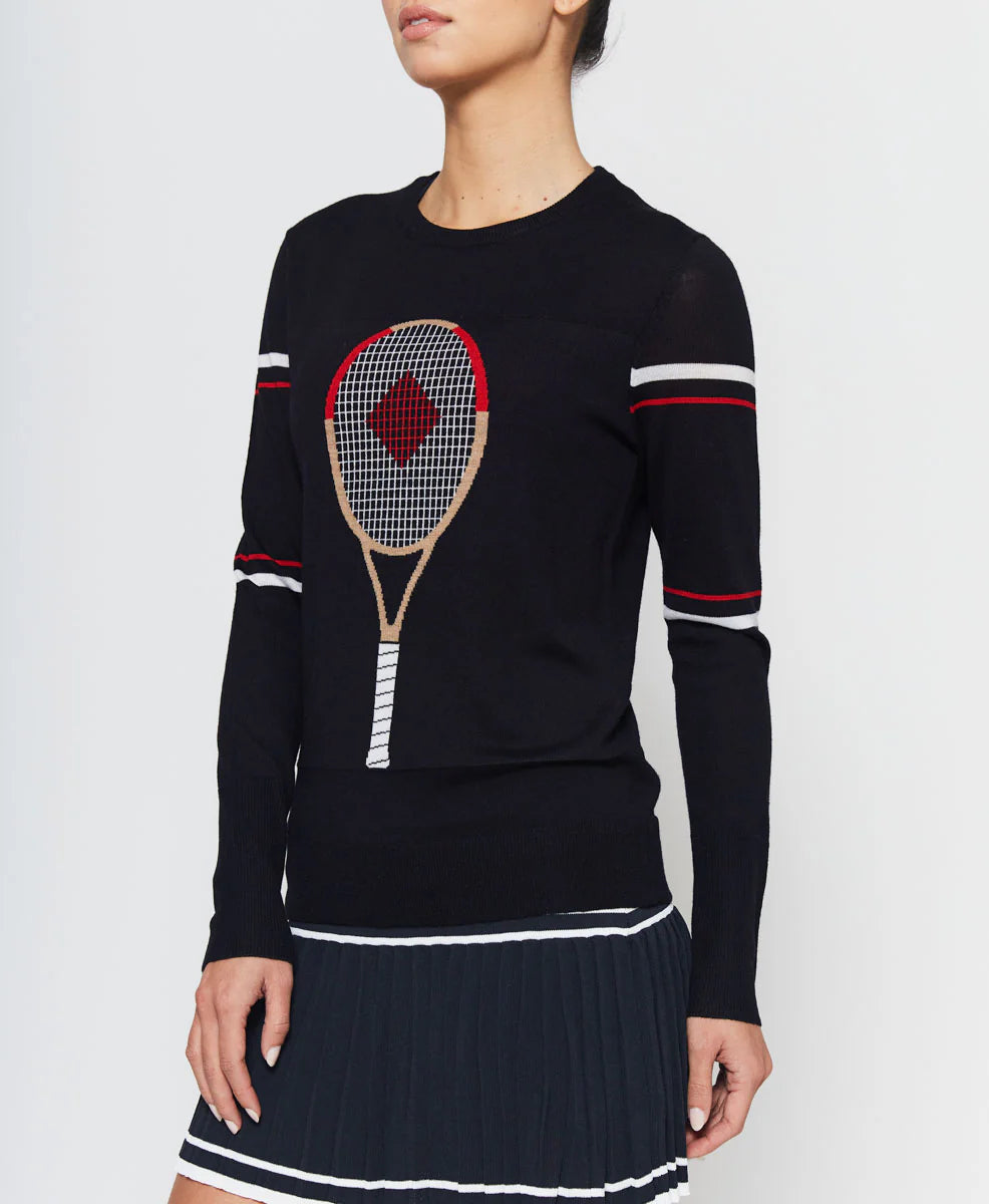 Racquet Sweater in Navy with Red & White