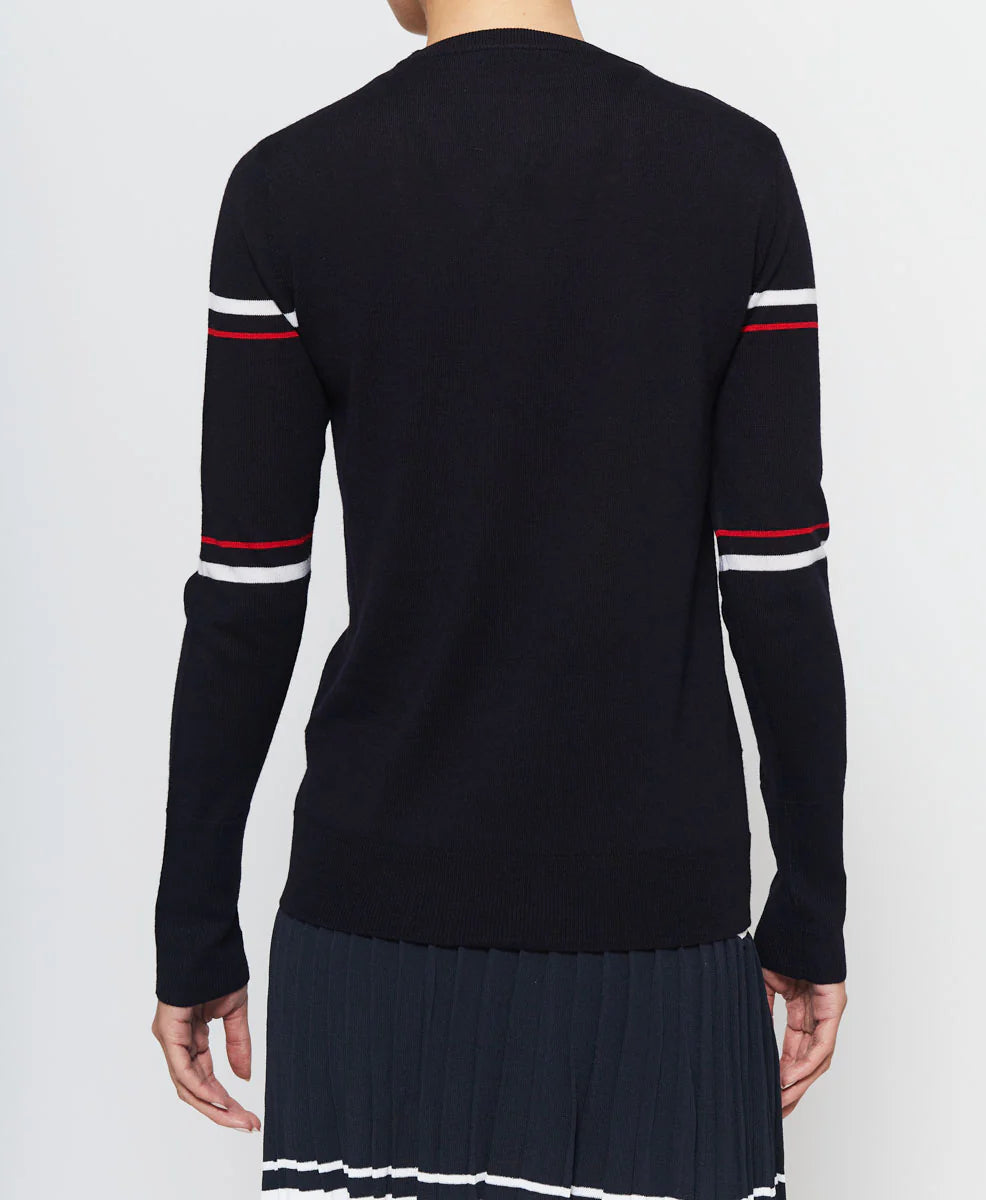 Racquet Sweater in Navy with Red & White